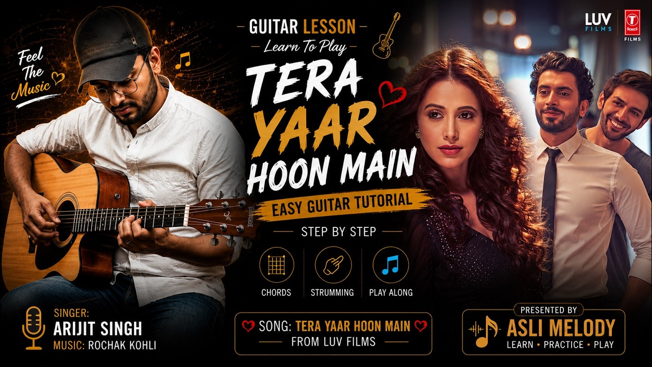 Guitar chords on Tera yaar hoon main | Sonu ke titu ki sweety | Guitar Lesson for Beginners — Rhythm Music Academy
