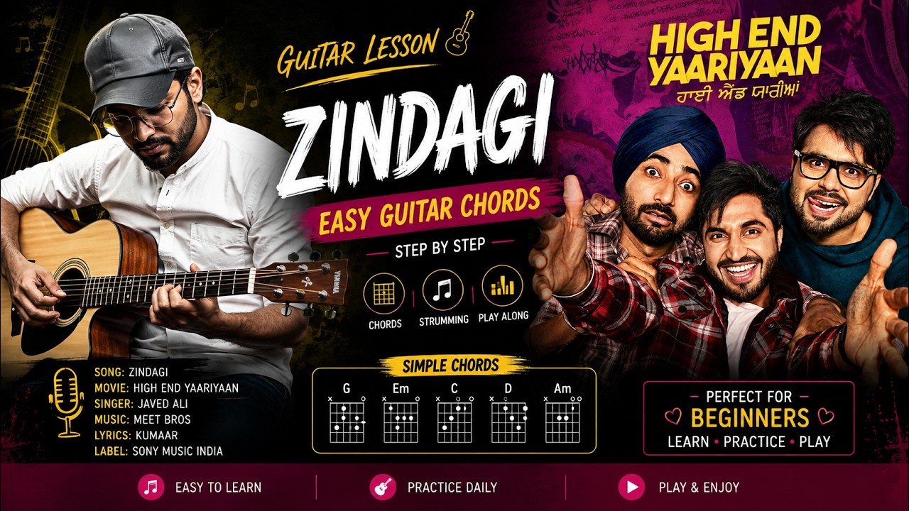 Zindagi | High end yaariyan | Guitar Lesson | B Praak | Vikram Sharma  | Rhythmical Chords — Rhythm Music Academy