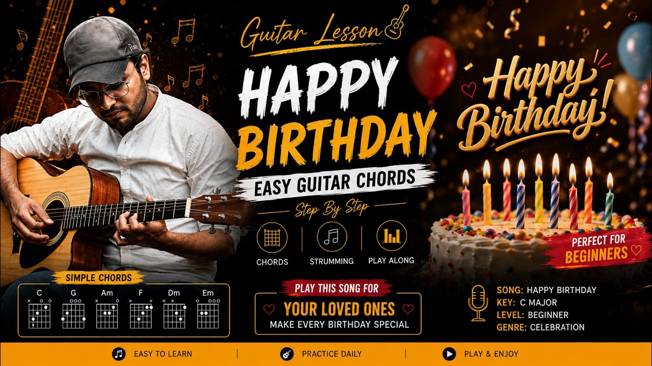 How to Play Happy Birthday Melody on Guitar | Easy Guitar Chords for Beginners in Hindi — Rhythm Music Academy